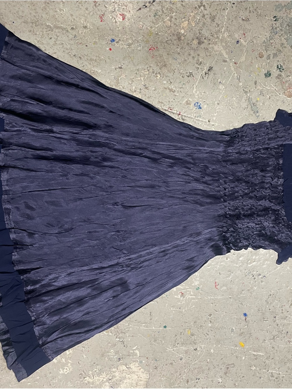 Vintage 90s Expo New York Navy Crinkle Satin Smocked Mini Dress Size L - Picture 7 of 9
